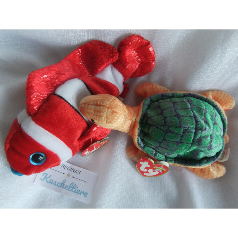Ty - zwei Plüschtier - Vintage - Schildkröte Peekaboo und Clownfisch Jester