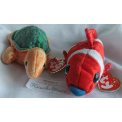 Ty - zwei Plüschtier - Vintage - Schildkröte Peekaboo und Clownfisch Jester
