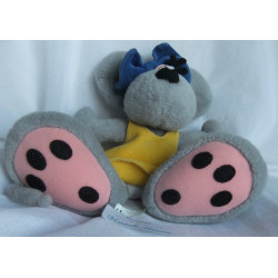Depesche - Vintage Plüschtier - Diddl Maus grau mit gelben Kleidchen - blaue Schleife - ca. 28 cm groß - Schlenker