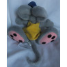 Depesche - Vintage Plüschtier - Diddl Maus grau mit gelben Kleidchen - blaue Schleife - ca. 28 cm groß - Schlenker