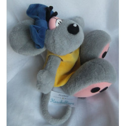 Depesche - Vintage Plüschtier - Diddl Maus grau mit gelben Kleidchen - blaue Schleife - ca. 28 cm groß - Schlenker