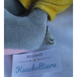 Depesche - Vintage Plüschtier - Diddl Maus grau mit Latzhose gelb mit blauen Knöpfen - ca. 25 cm groß - Schlenker