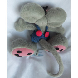 Depesche - Vintage Plüschtier - Diddl Maus grau mit Latzhose blau mit pinken Knöpfen - ca. 27 cm groß - Schlenker