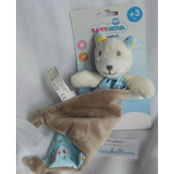 Baby Nova - Novatex GmbH - Schmusetuch Bär - creme, braun, hellblau mit bunten Punkten - ca. 22 cm lang
