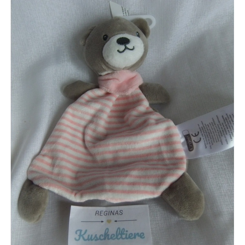 Kik - Ergee - Schmusetuch Bär - rosa-weiß gestreift, braungrau - ca. 18 cm lang