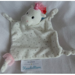 Spiegelburg - BabyGlück - Schmusetuch Einhorn weiß mit grauen Motiven, bunte Mähne - ca. 23 cm lang