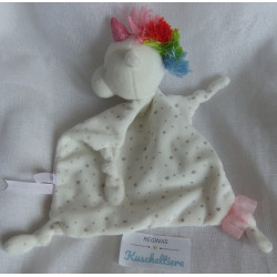 Spiegelburg - BabyGlück - Schmusetuch Einhorn weiß mit grauen Motiven, bunte Mähne - ca. 23 cm lang