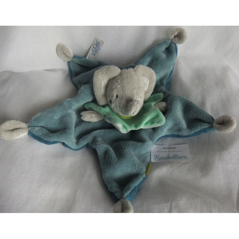Beauty Baby - Müller - Schmusetuch Deluxe - Elefant mit Rasselgeräusch - grau, türkis, blau - ca. 30 cm lang