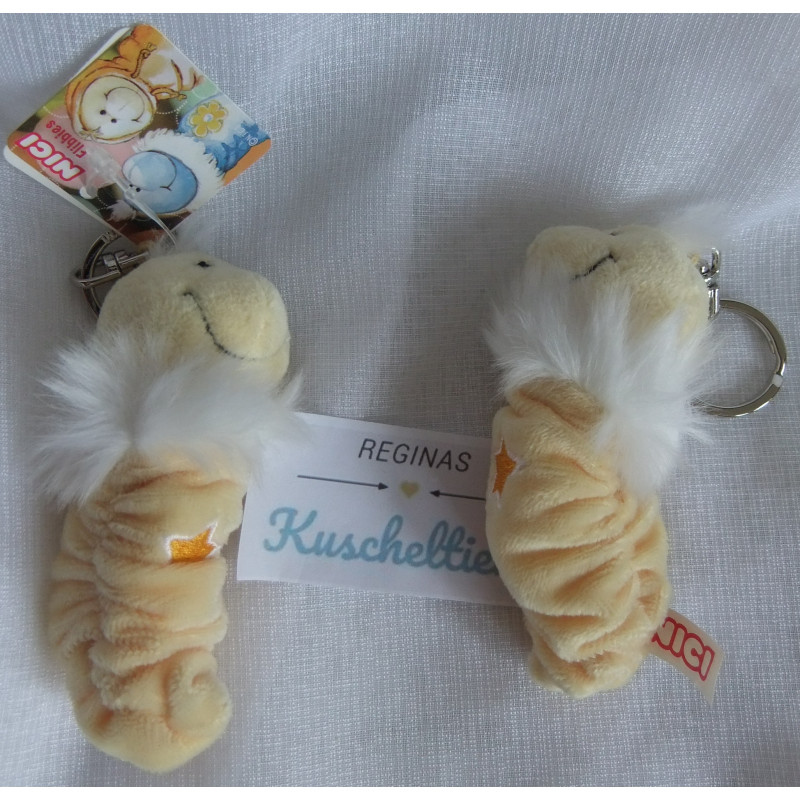 Nici - zwei Schlüsselanhänger - Raupe Flibbie gelb mit aufgesticktem Sternchen - ca. 10 cm groß