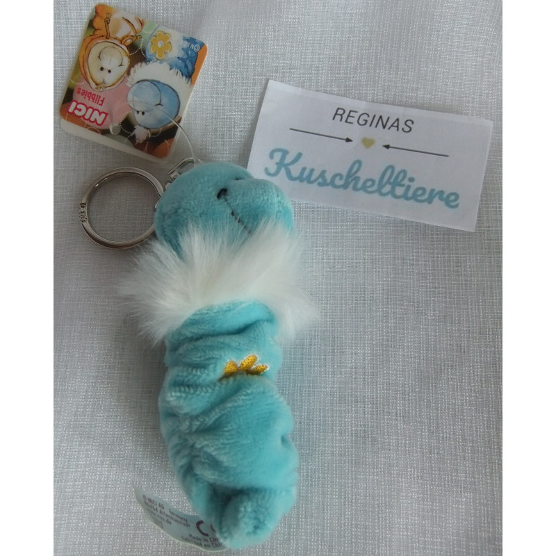 Nici - Schlüsselanhänger - Wurm Flibbie blau mit aufgestickter Blume gelb - ca. 10 cm groß