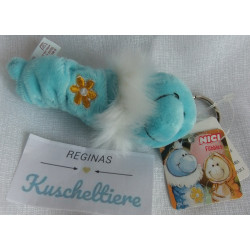 Nici - Schlüsselanhänger - Wurm Flibbie blau mit aufgestickter Blume gelb - ca. 10 cm groß