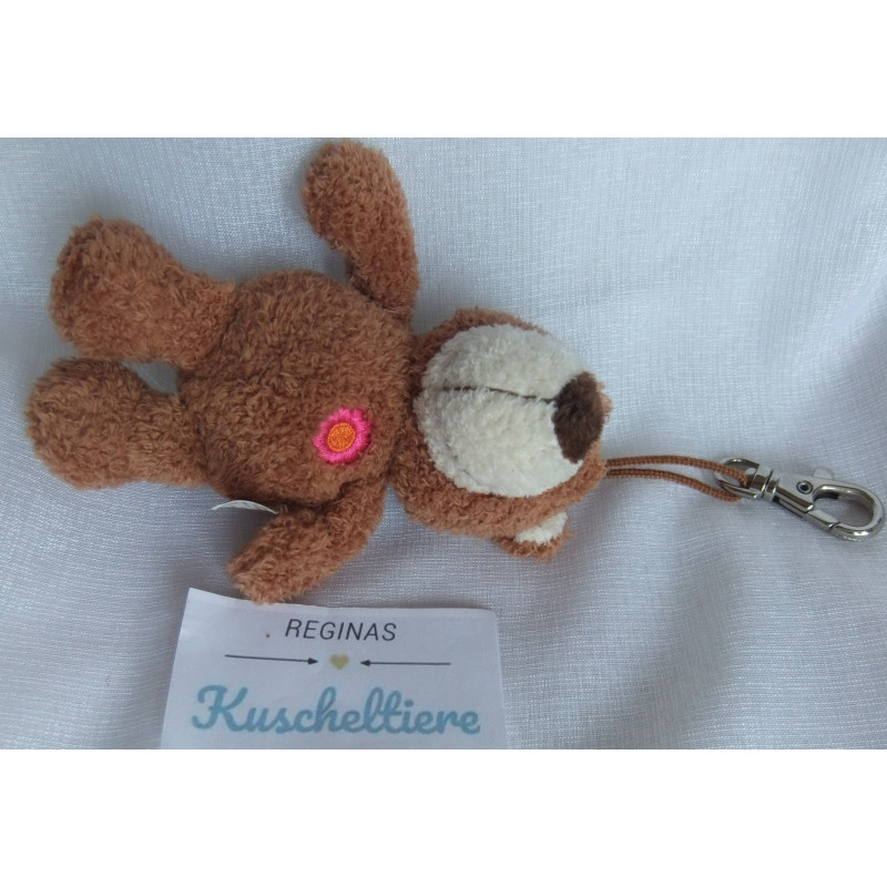 Nici - Schlüsselanhänger / Karabinerhaken - Bär Schokobär mit kleiner aufgestickten Blume - ca. 12 cm  groß - Schlenker