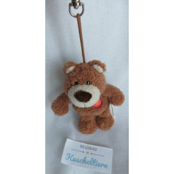 Nici - Schlüsselanhänger / Karabinerhaken - Bär Schokobär mit kleiner aufgestickten Blume - ca. 12 cm  groß - Schlenker