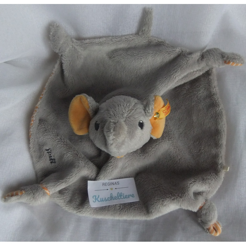 Steiff - Schmusetuch Elefant Trampili, grau, orange - !!!! ohne Halstuch!!!! - ca. 23 cm lang
