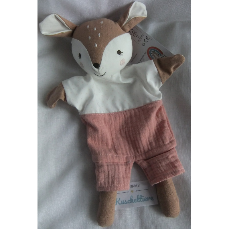 Fehn - Boutique Collection - DM - Handpuppe - Reh - rosa, braun - ca. 33 cm groß - Schlenker