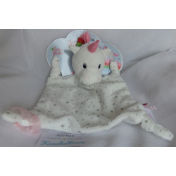 Spiegelburg - BabyGlück - Schmusetuch Einhorn weiß mit grauen Motiven, bunte Mähne - ca. 26 cm lang