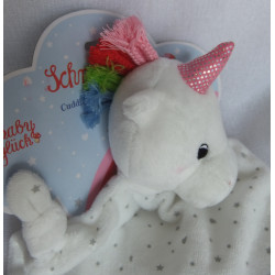 Spiegelburg - BabyGlück - Schmusetuch Einhorn weiß mit grauen Motiven, bunte Mähne - ca. 26 cm lang