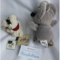 zwei Plüschtiere Vintage - C&A Plüschtier Maus grau mit Loop - Uli Stein Bär Kettchen Weihnachtsbär mit rotem Schal