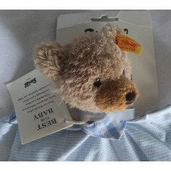 Steiff - Schmusetuch - Schlaf Gut Bär - blau-weiß gestreift, blau-weiß kariert - ca. 30 cm lang