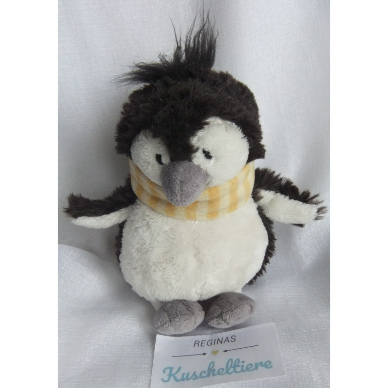 Nici - Plüschtier - Pinguin Jori schwarz, weiß mit gestreiftem Schal - ca. 15 cm groß - Schlenker