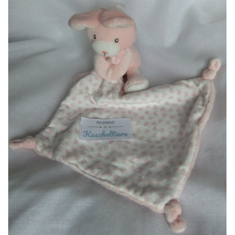 Nicotoy - Schmusetuch - Hase rosa, weiß mit Schnuffeltuch weiß mit rosa Herzchen, rosa