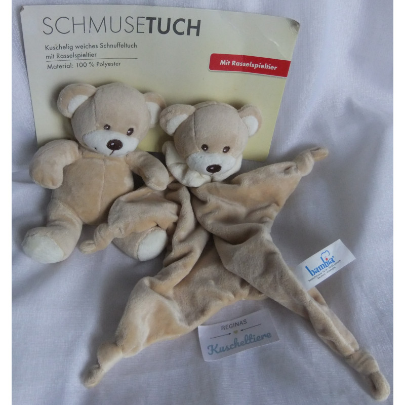 Bambia - Sunkid - Set Schmusetuch und Rasselspieltier Bär hellbraun, creme, braun