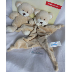 Bambia - Sunkid - Set Schmusetuch  und Rasselspieltier Bär hellbraun, creme, braun