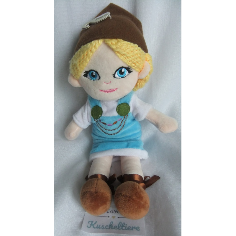 Nature Planet - Plüschtier Plüschpuppe - Mädchen mit Kopftuch, Kleidchen - ca. 30 cm groß - Schlenker