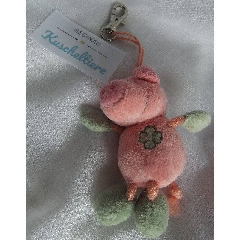 Nici - Schlüsselanhänger / Karabinerhaken - Schweinchen mit aufgesticktem Kleeblatt - ca. 11 cm groß - Schlenker