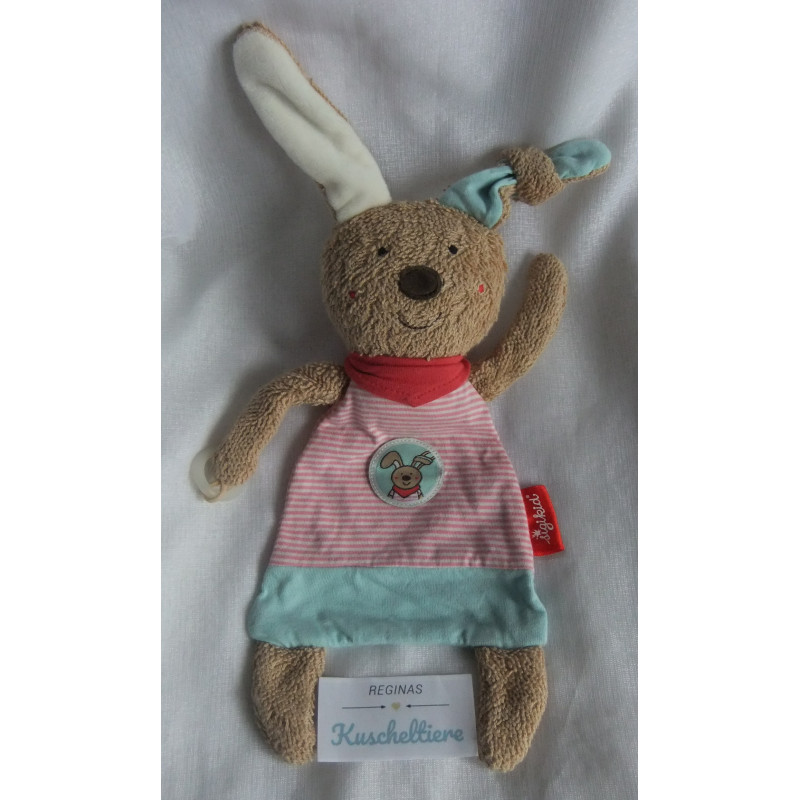 Sigikid - Schmusetuch - Hase mit Halstuch und Knoten im Ohr - braun, rosa-weiß gestreift, türkis - ca. 27 cm groß