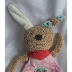 Sigikid - Schmusetuch - Hase mit Halstuch und Knoten im Ohr - braun, rosa-weiß gestreift, türkis - ca. 27 cm groß
