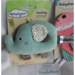 Babydream - Rasselgreifling Elefant hellblau und Knistertuch Fisch rosa, bunte Motive