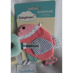 Babydream - Rasselgreifling Elefant hellblau und Knistertuch Fisch rosa, bunte Motive