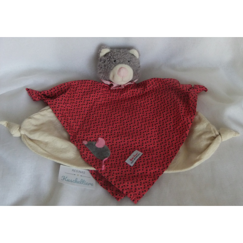 Käthe Kruse - Schmusetuch - Katze Ginger grau, rot mit Motiven, Halskrause gestreift - ca. 35 cm lang