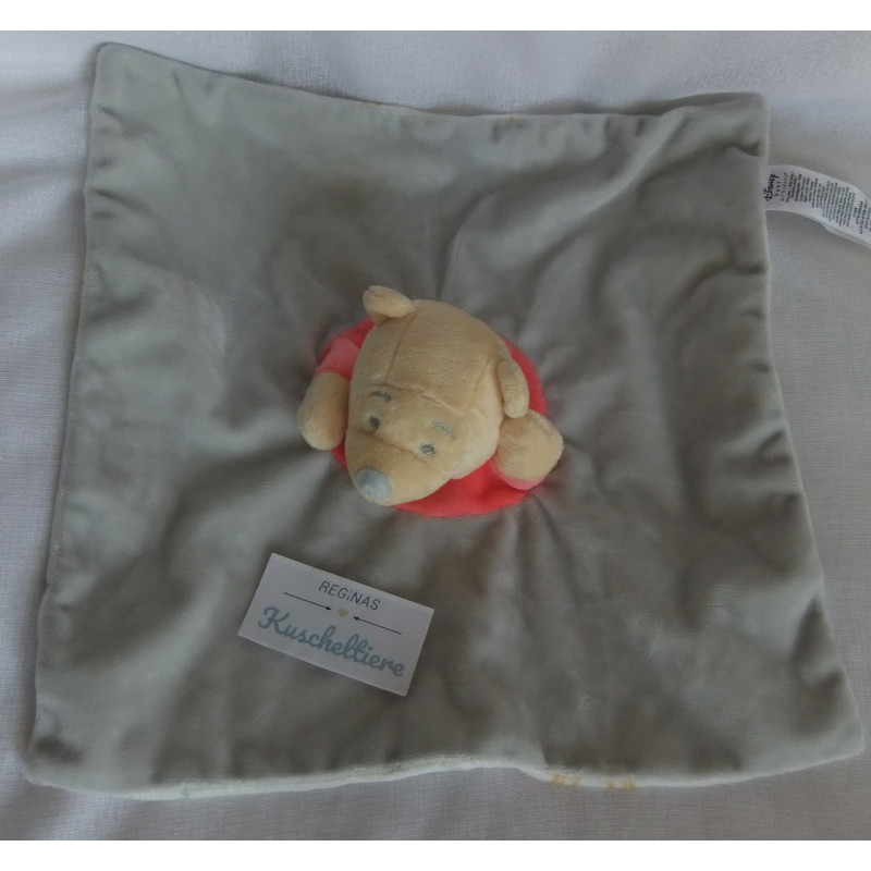 Primark - Disney - Schmusetuch - Winnie Pooh - grau, gelb, orange und weiß mit Motiven - ca. 30 cm x 30 cm groß