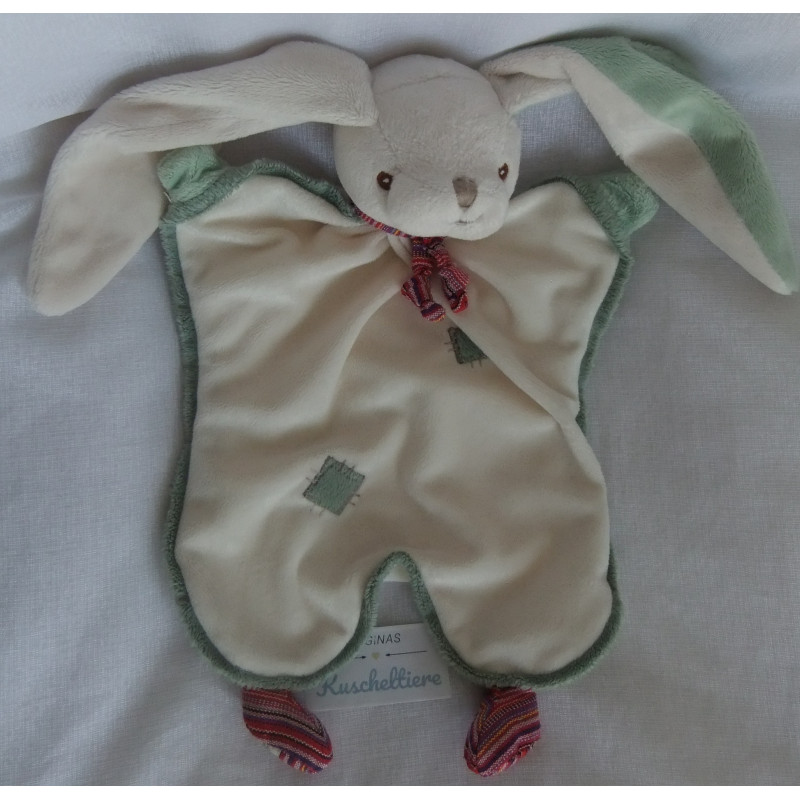 Bukowski - Schmusetuch / Handpuppe - Hase creme, grün - Schal und Füßchen in bunt - ca. 35 cm lang