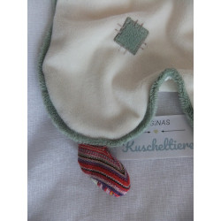 Bukowski - Schmusetuch / Handpuppe - Hase creme, grün - Schal und Füßchen in bunt - ca. 35 cm lang