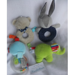Vier Rasselgreiflinge  - Ikea Hase, Paradise Toys Elefant, Rotho Bär, Babydream Krake