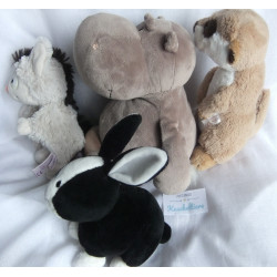 Nici -  vier Plüschtiere - Erdmännchen, Hase, Nilpferd (ohne Herz), Flughörnchen