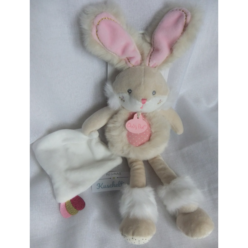 Baby Nat - Kuscheltier - Hase beige, weiß, rosa mit Schnuffeltuch weiß - ca. 30 cm lang