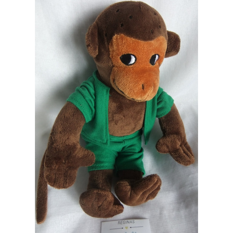 Pippi Langstrumpf - Affe Herr Nilsson braun mit grüner Jacke und grüner Hose - ca. 25 cm groß - sitzend