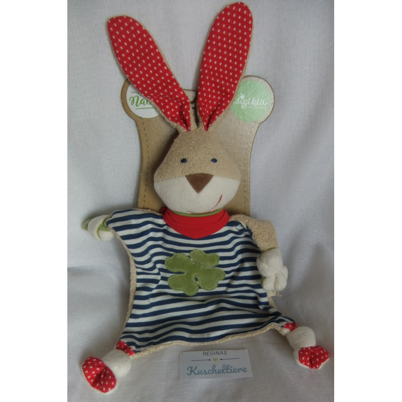 Sigikid - Schmusetuch - Hase blau-weiß gestreift, beige mit Halstuch und Kleeblattapplikation - ca. 25 cm lang