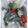 Sigikid - Schmusetuch - Frosch - grün, blau-wollweiß gestreift mit Halstuch rot mit weißen Punkten - ca. 26 cm lang