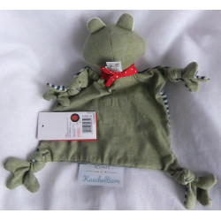 Sigikid - Schmusetuch - Frosch - grün, blau-wollweiß gestreift mit Halstuch rot mit weißen Punkten - ca. 26 cm lang