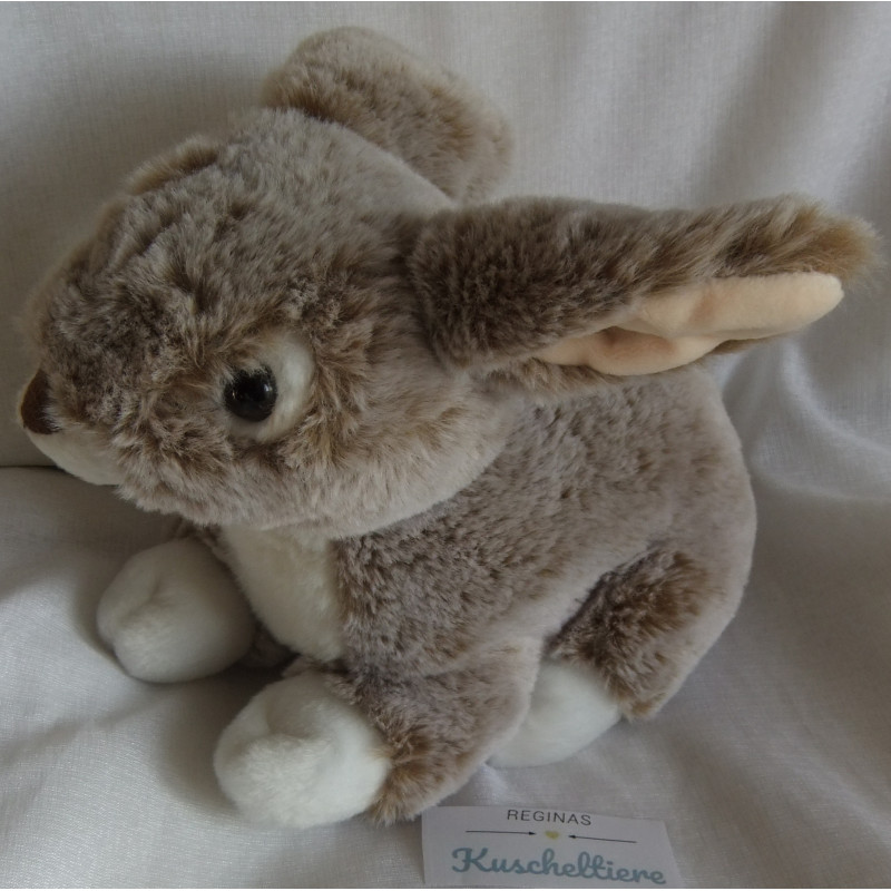 Teddykompaniet - Plüschtier - Hase - grau-braun meliert, weiß - ca. 16 cm hoch und ca. 27 cm lang