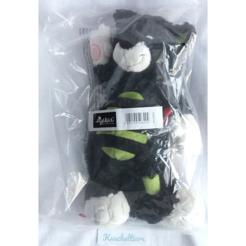 Sigikid - Kuscheltier Spieltier - Die Stoffis Kater Minni - schwarz, grün-schwarz gestreift - ca. 30 cm groß - Schlenker
