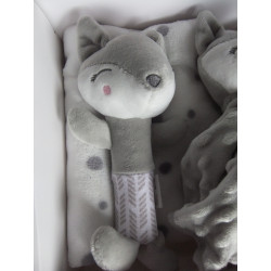 Carlo Baby - Geschenkeset - Schmusetuch, zwei Greiflinge und Babydecke - Fuchs - grau, weiß