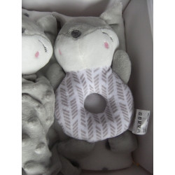 Carlo Baby - Geschenkeset - Schmusetuch, zwei Greiflinge und Babydecke - Fuchs - grau, weiß