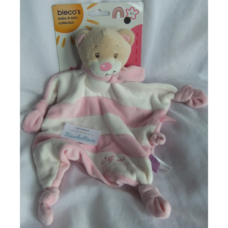 Bieco Spielwaren GmbH - Fupa - Schmusetuch - Bär rosa, weiß gestreift mit Schal rosa - ca. 30 cm lang