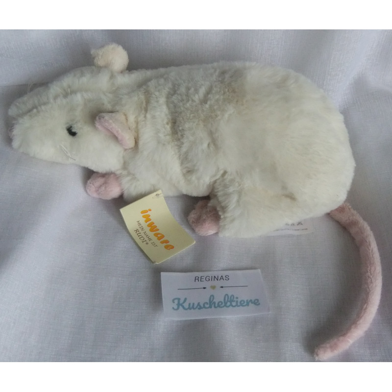 Inware GmbH Plüschtier - Ratte Rudi - weiß, rosa - ca. 22 cm lang - liegend